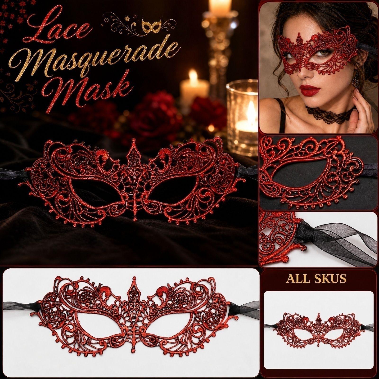 Half Face Halloween with Gold Foil Lace Design for Masquerade Party Costume One Size красный