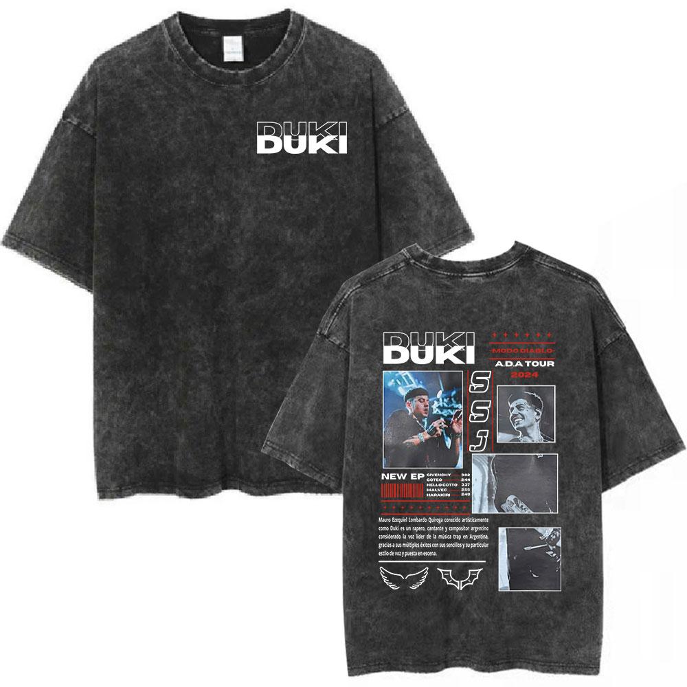 Rapper Duki ADA Tour Vintage Washed Tshirt Men Women Clothing Hip Hop Oversized Tshirts Cotton Cozy Short Sleeve T Shirts