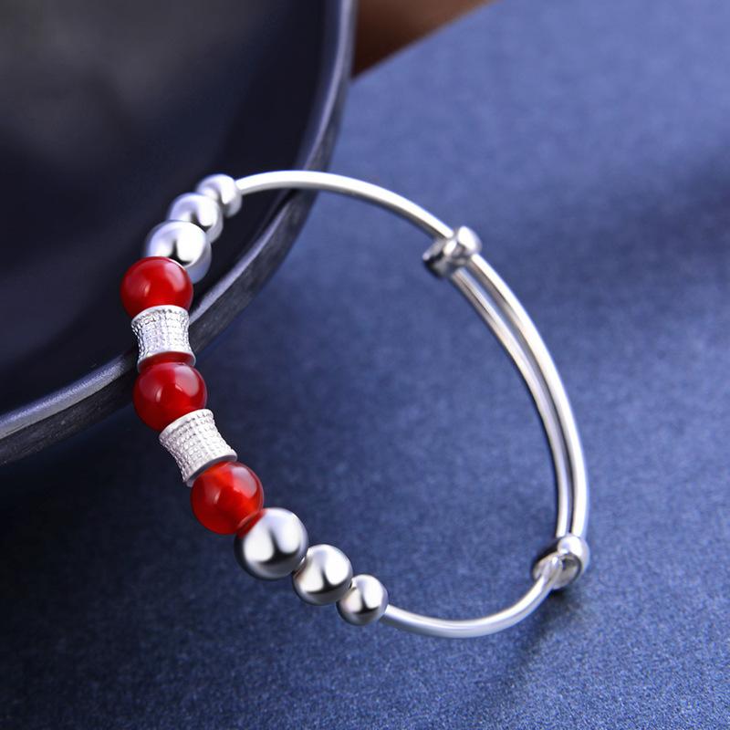 S990 Silver Agate To Cloud Pearl Baby Bracelet Baby Full Moon Silver Bracelet Pair of Foot Silver Children's Bracelets