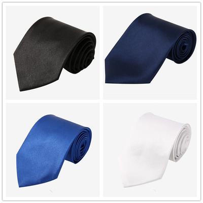 8cm Group Tie Satin Tie Men's Solid Blue Tie Wedding Business Groomsmen Solid Color Black Tie