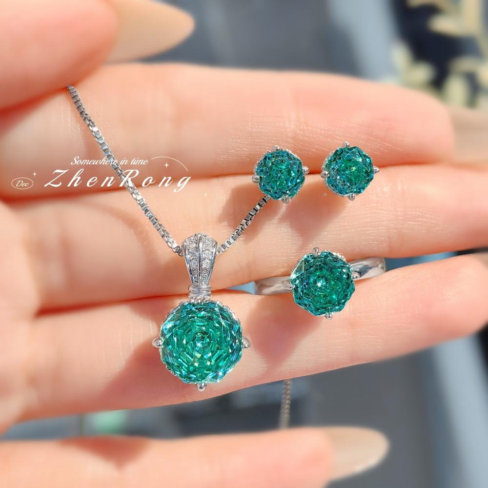 Millennium Rose Cut Paraiba Jewelry Set with Necklace Earrings Ring for Women Sparkling Pink Diamonds