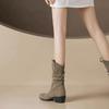 Cowboy Boots Women's Autumn Pile Pleated Boots Pointed Retro Thick Heel Medium Boots Short Boots