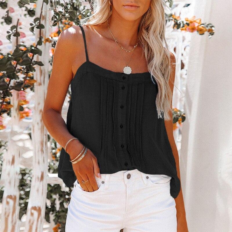2023 Fashion Summer Women Camis Solid Button Top Sexy Backless Shirt Casual Loose Streetwear Blouse Korea Stylish Blusas 26329