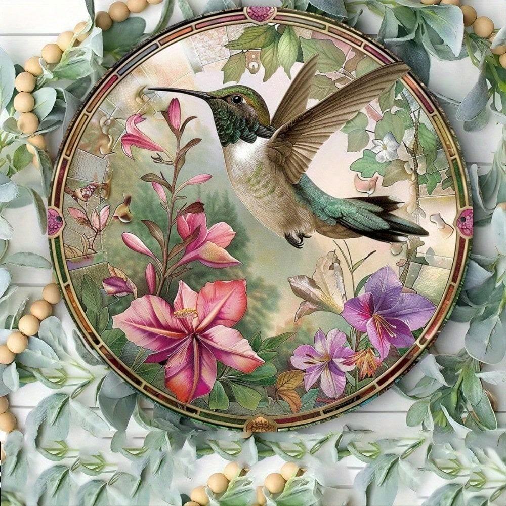 Vintage Hummingbird Tin Sign 8x8 Inch Retro Metal Wall Art For Home Cafe Decor