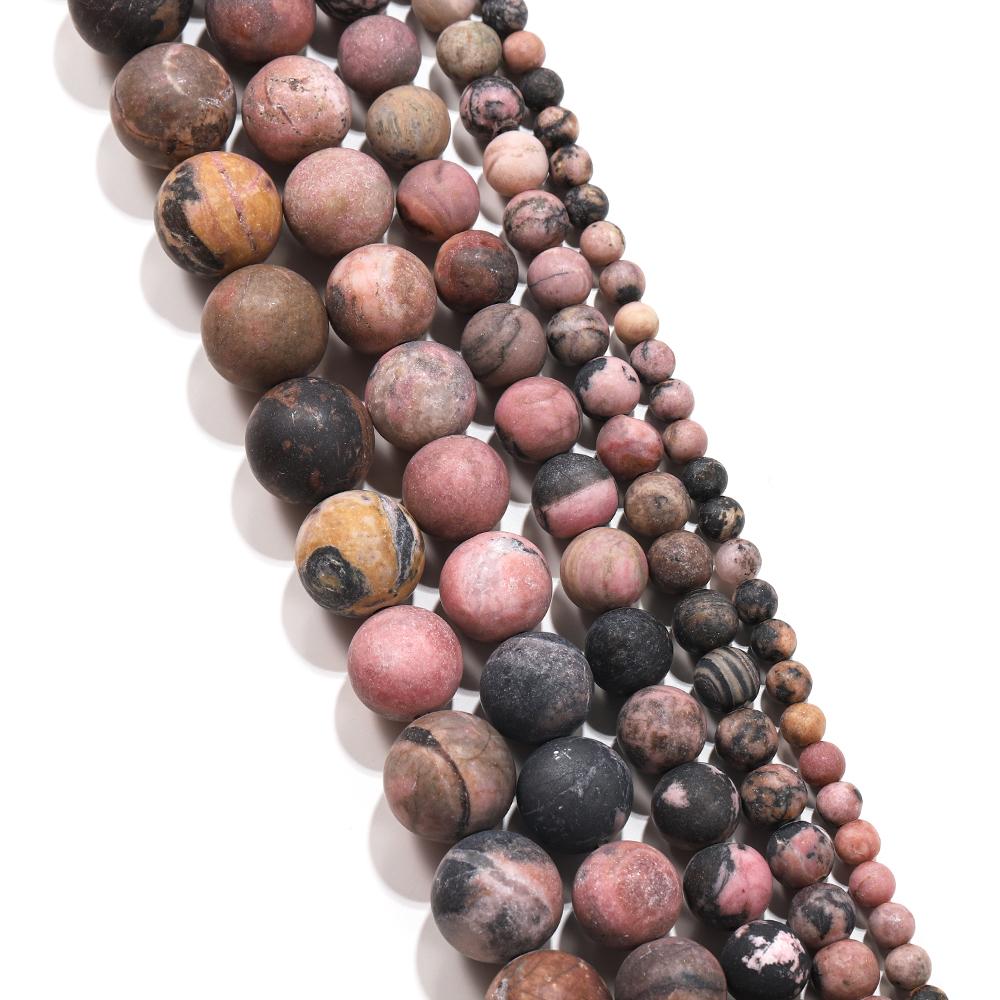 6/8/10/12mm Natural Matte Black Red Lace Rhodonite Stone Beads Dull Polish Round Loose Spacer Bead Diy For Jewelry Making