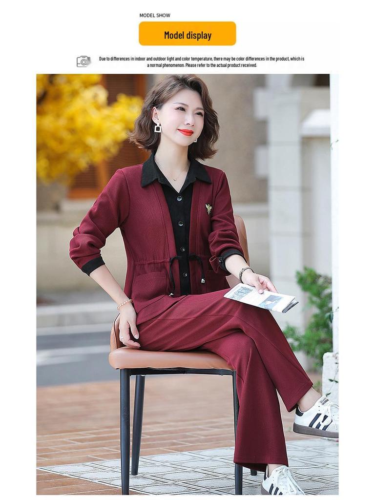 Spring 2025 Casual Suit for 50-Year-Old Women: Two-Piece Sporty Set for Middle-Aged and Elderly Moms