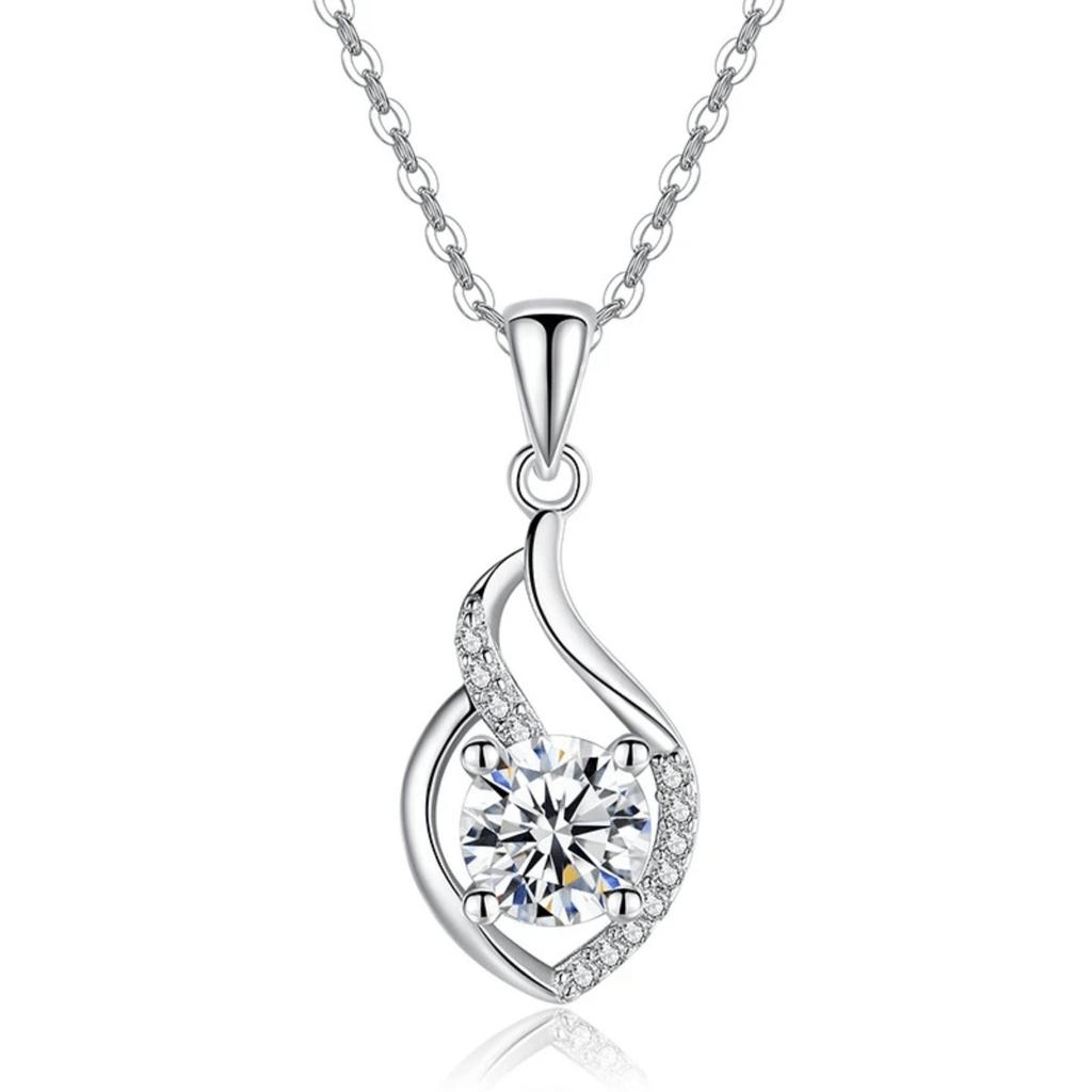 Twisted Teardrop Frame Prong Set Round Cubic Zirconia Pendant Elegant Women Clavicle Sweater Necklace