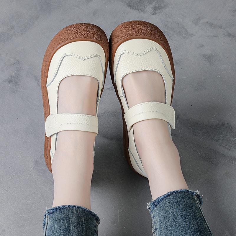 Genuine Leather Mary Jane Flats Women's Luxury Wide Width Shoes Autumn Woman Vintage Flat Moccasins Thick Durable  Loafers