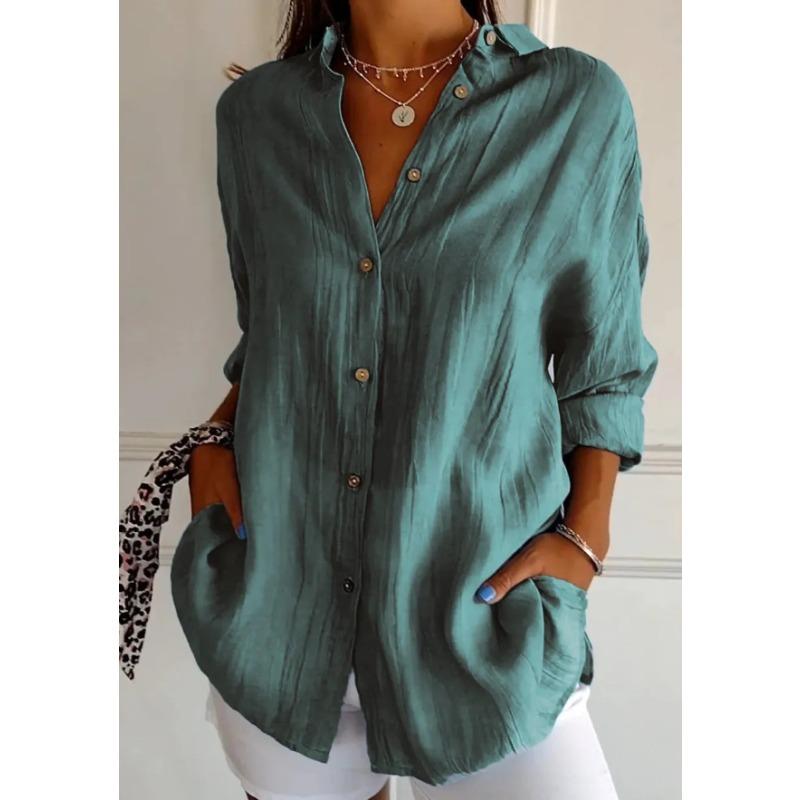 JPNTKY Women's Fashion Casual Solid Color Print Long Sleeve POLO Neck Blouses & Shirts