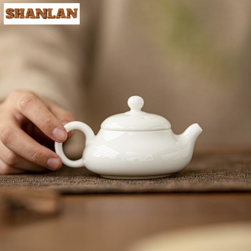 110ml Boutique Sheep Fat Jade White Porcelain Teapot Elegant Officer Hat Pot Tea Brewing Kettle with Strainer Cha Supplies Gift