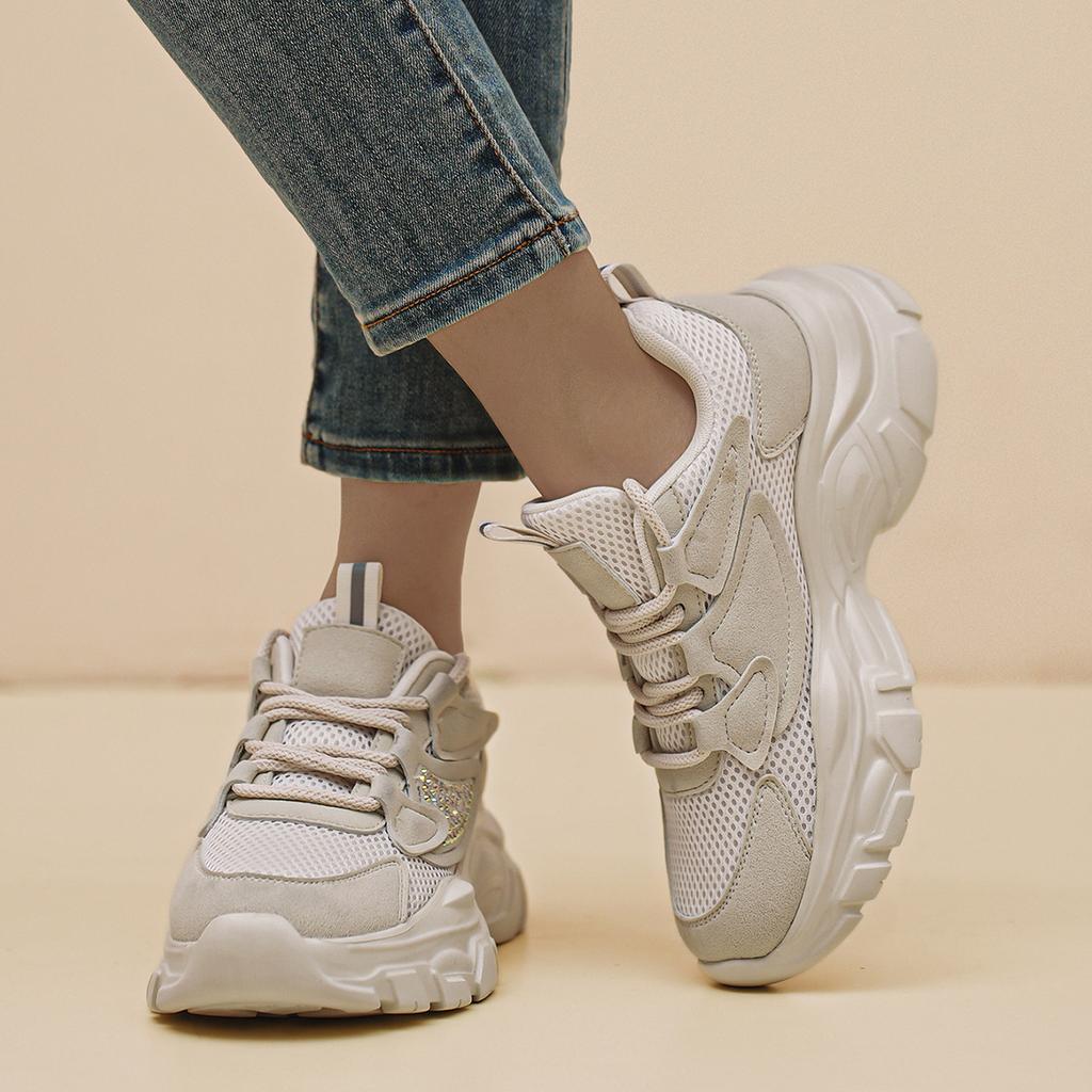 2025 Summer Mesh Sports Dad Shoes Women's Thick Soles Increase Ins Popular Fashion Versatile Breathable Soft Soles Single Shoes