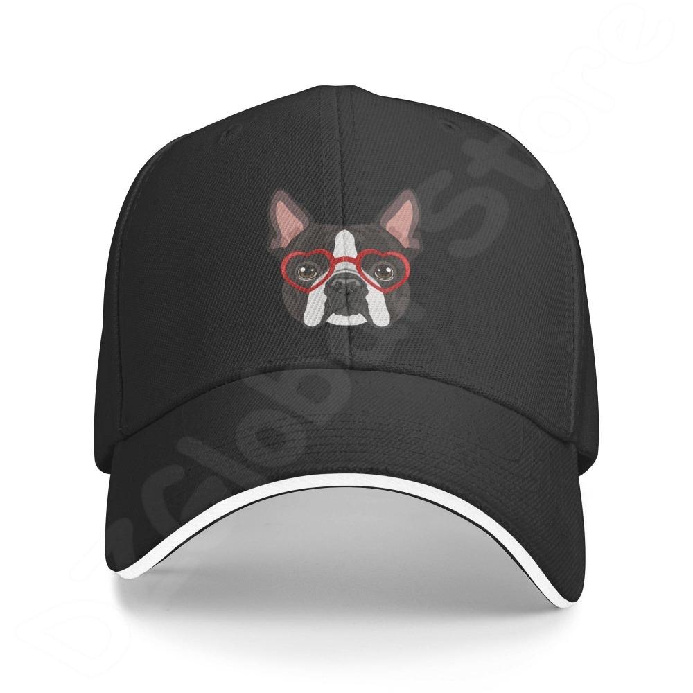 Denim-Kappe, Boston Terrier-Hund, Baseball-Dad-Cap, klassisch gewaschen, 100 % Baumwolle, verstellbar, lässig, Sport, für Unisex, Damen, Mütze