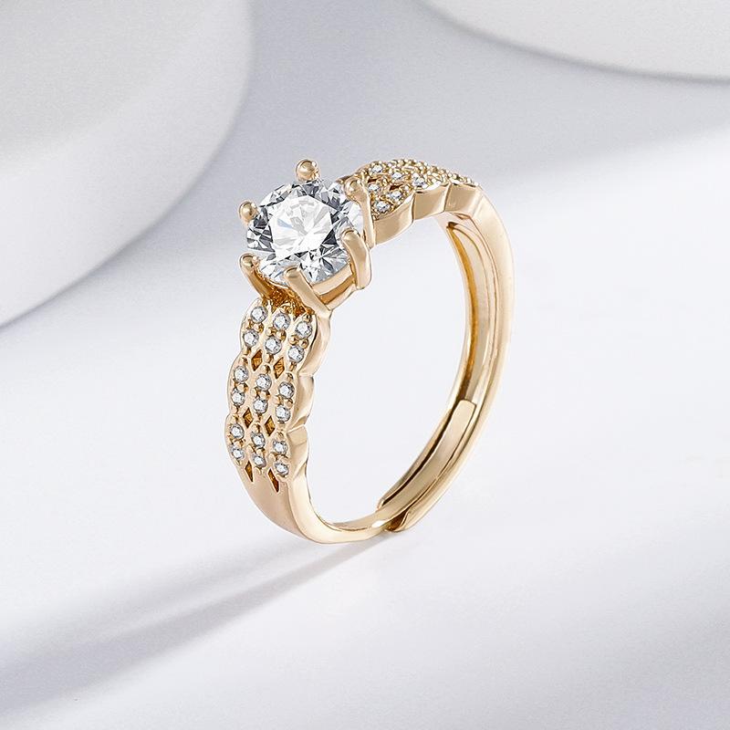 2026 Fashion Ring Hollow Wave Micro Inlay Design Versatile High Texture Temperament Finger Ring Resizable