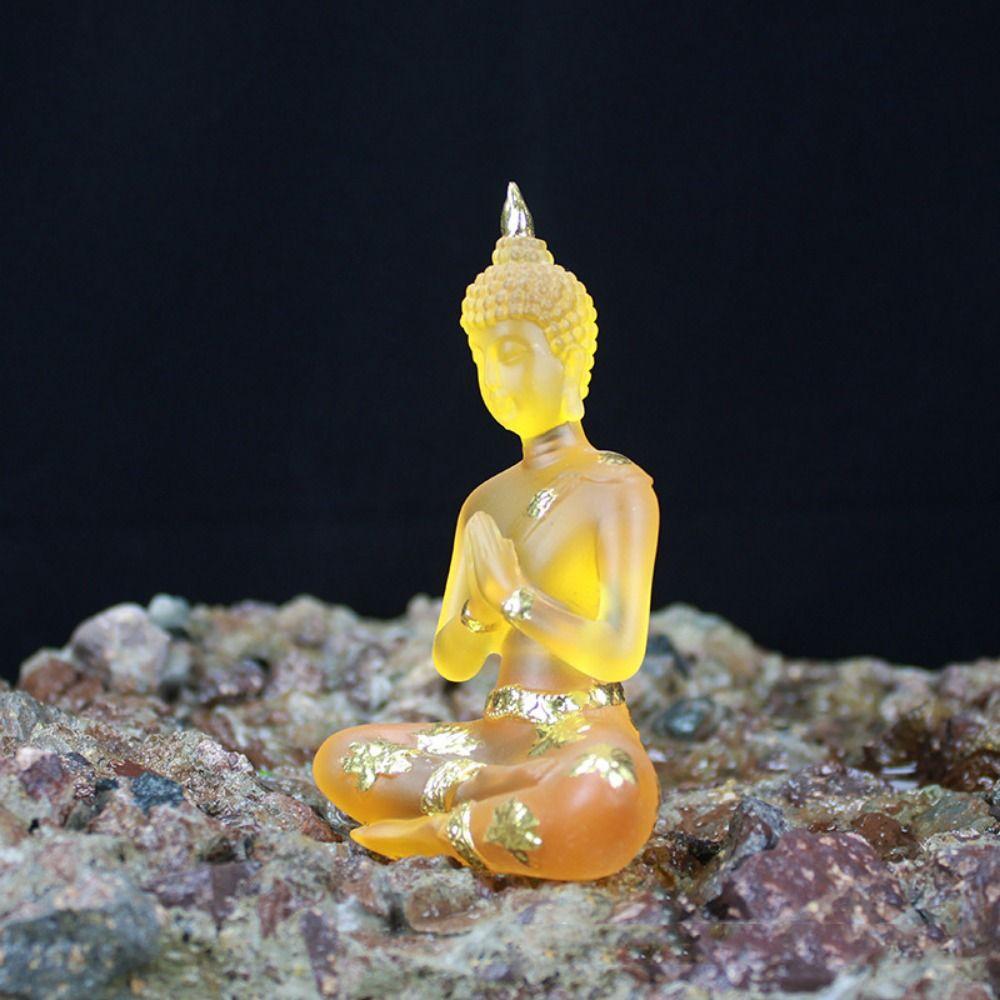Figurky Buddhy z imitace pryskyřice Průhledná realistická soška sedícího Buddhy Plochá základna Starožitná socha Mini buddhistická ozdoba