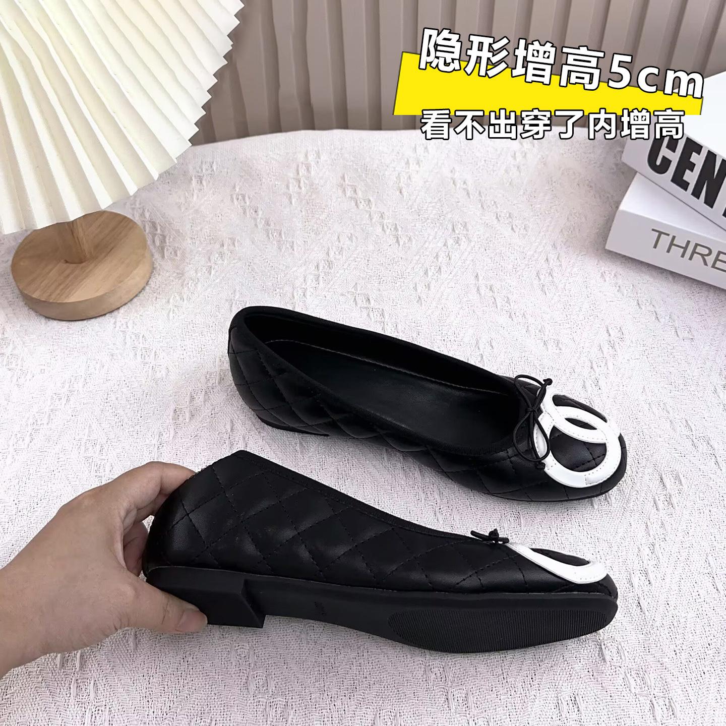 

New leather inner height increase small fragrance retro ballet casual shoes versatile one-pedal shallow mouth diamond single shoes women 42