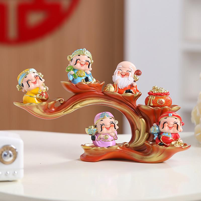 Xile Wufu God of Wealth Figurines for Home and Office Decoration