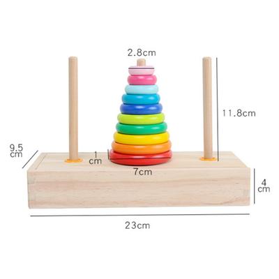 Joc de puzzle cu 10 inele Turn de lemn Joc educativ timpuriu Blocuri pentru gândire logică Jucărie pentru copii