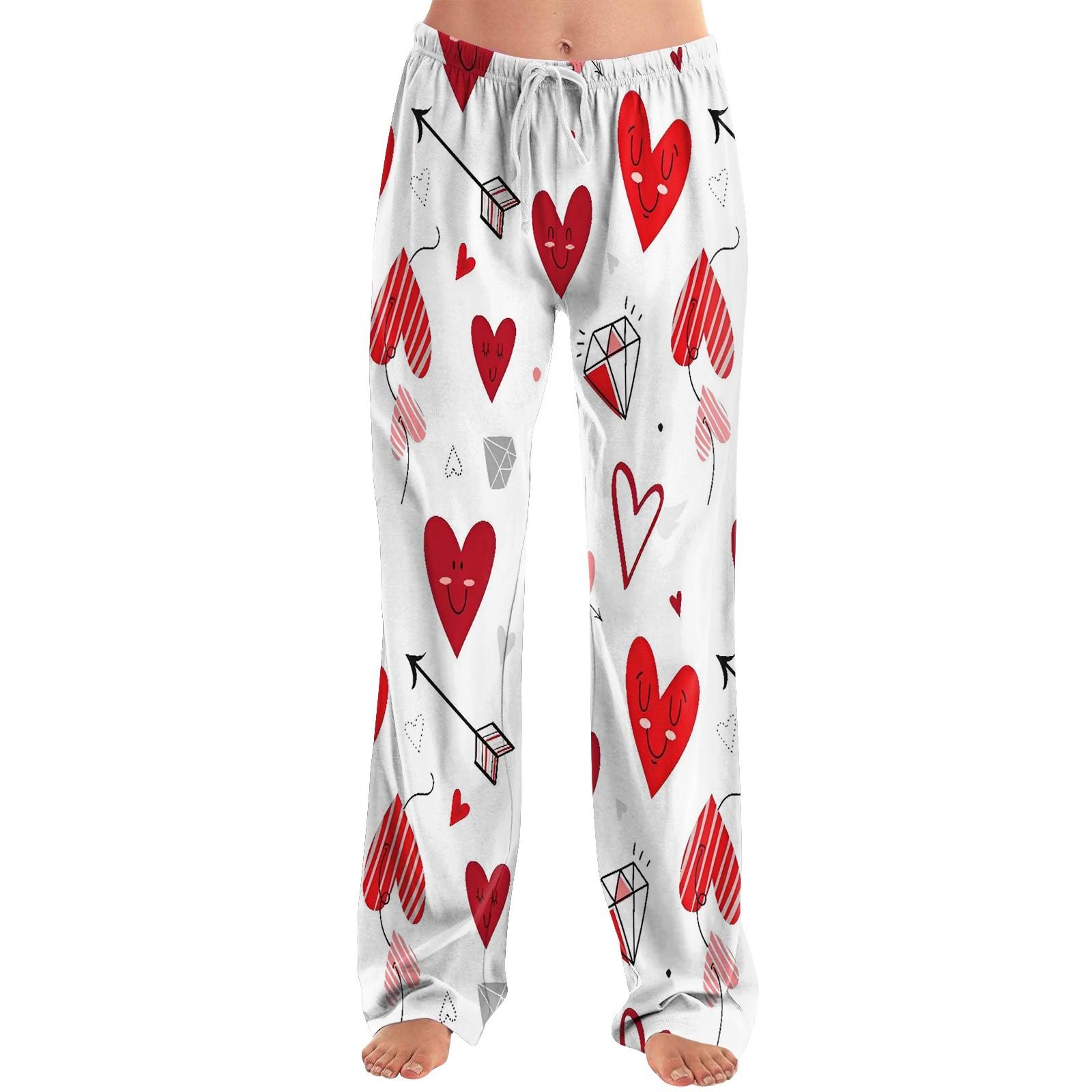 

Жіночі піжамні штани, одяг для сну, повсякденні штани на шнурках, еластичні пояси, зручні прямі вільні штани для йоги XL кавун червоний колір