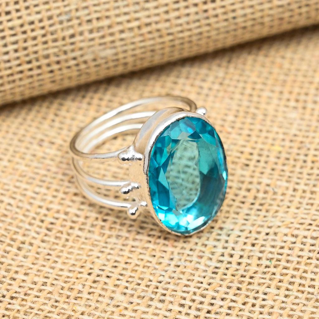 Blå Topaz Ädelsten 925 Sterling Silver Handgjorda smycken Ring för Thanksgiving present