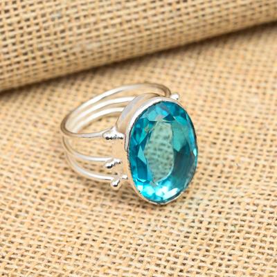 Blauer Topas Edelstein 925 Sterling Silber handgefertigter Schmuckring für Thanksgiving-Geschenk