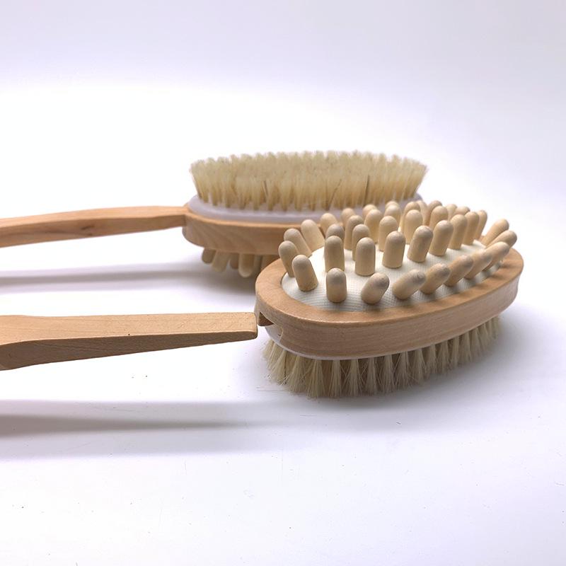Boar Bristle Long Handle Bath Brush | Soft Horsehair Exfoliating Back Scrubber & Massager