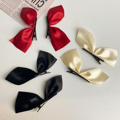 1 Paio Forcina Nera con Fiocco di Seta Forcina per Capelli da Ragazza Francese Frangetta Coreana Ji Soo Fermaglio per Capelli per Ragazze Donne Accessori Forcina per Capelli con Fiocco
