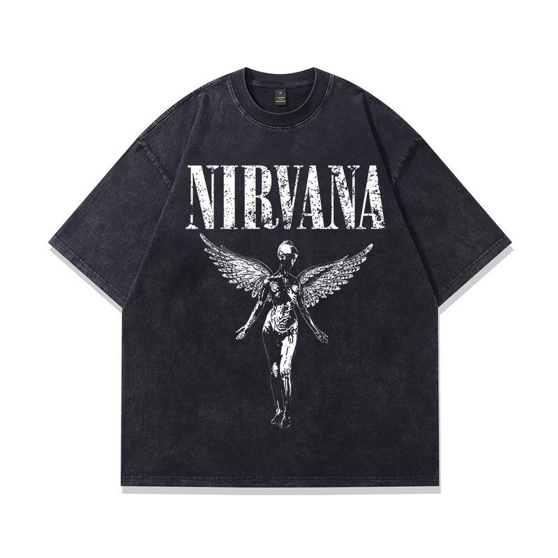 Amerikanisches Vintage Nirvana Band Rock Nirvana Direktdruck Gewaschenes Vintage Kurzarm T-Shirt Herren