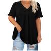 Women S Plus Size Casual Solid Short Sleeve Petal Sleeve V Neck Top