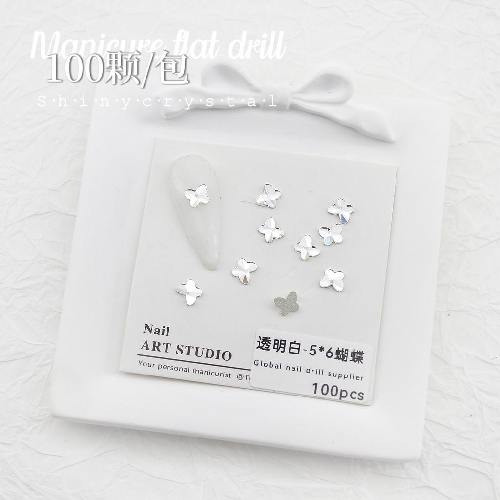 Nail Art White Flat Bottom Special-Shaped Diamond Size Mini Water Drop Love Square Transparent Diamond Jewelry White Rectangular Diamond