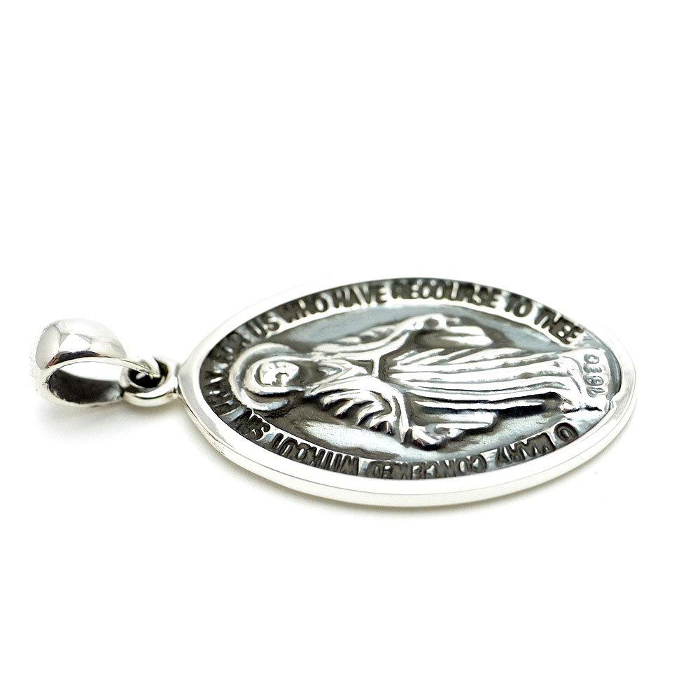 [Silver One] Hi Sterling Silver 925 Miraculous Medal of the Virgin Mary, Antique Oxidized Finish Pendant Top for Men (charm)