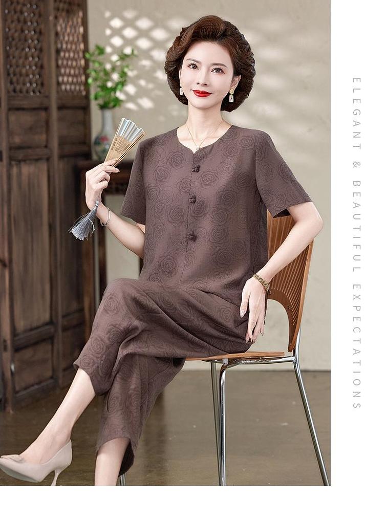 2026 Stylish Cotton Linen Summer T-Shirt Set for Middle-Aged Women