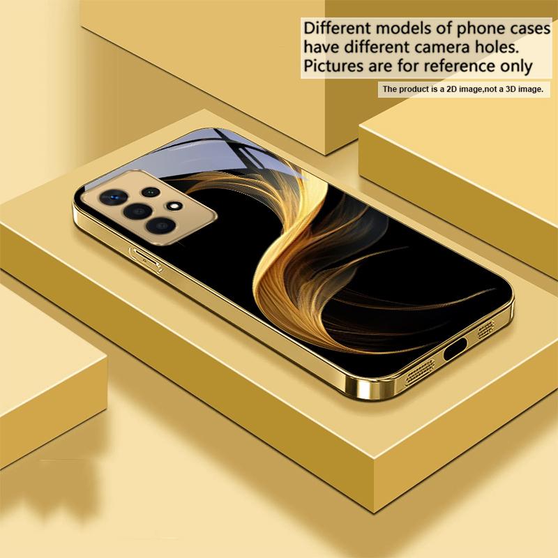 Floating golden ribbon For Samsung A 31 32 A33 A34 35 14 A15 13 16 25 26 50 52 53 54 55 56 70 71 72 73 Golden glass phone case