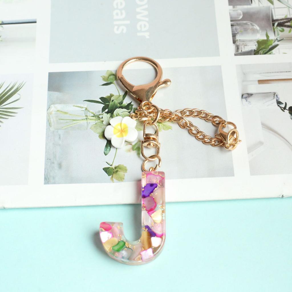 Dried Flower Letter Crystal Epoxy English Pendant Women'S Bag Key Chain