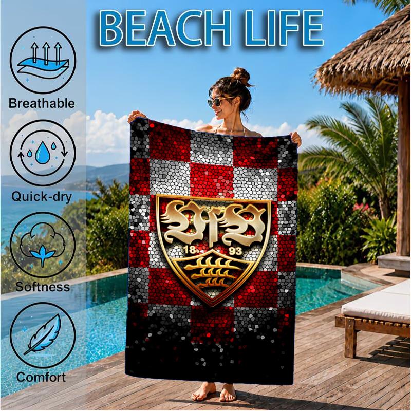 Asciugamano da Spiaggia in Microfibra Stampato con Stemma Vfb Fc, Morbido e Assorbente, Asciugatura Rapida, Ideale per Viaggi Estivi, Essenziale per la Spiaggia, Piscina
