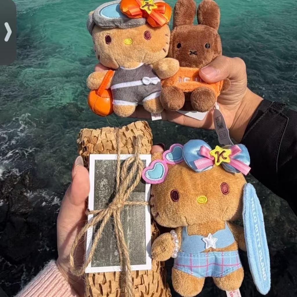 Island Sunshine Series Hawaiian Surfboard Plush doll KeyChain Black Skin Kitty cat Doll Pendant bag Accessory