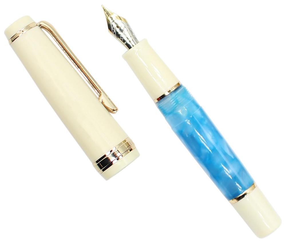 Gullor Mini Fountain Gold Acrylic Pocket Light Extra Fine Nib Pen, Trim, Pen, Blue, (0.38mm)