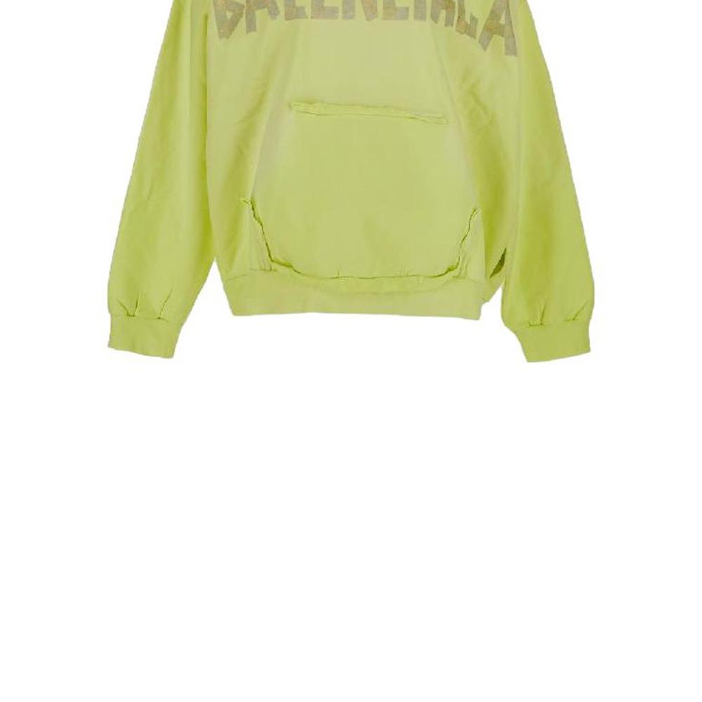 Balenciaga Tape Type Ripped Pocket Hoodie Oversized 'Fluo Yellow' Men's 744441TOVB17204