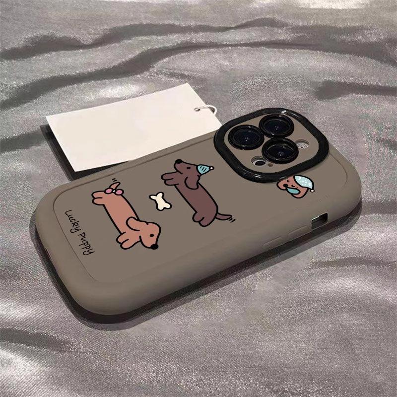 For Apple 16promax Mobile Phone Case Pink Dachshund Painting for IPhone15plus Puff 14/13