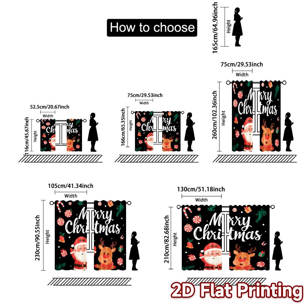 2D Flat Printing  JIT 2pcs   Curtains (Without Rod) Festive Cheer(3) Chic Curtains&Drapes Durable 100% Polyester Fabric Curtains