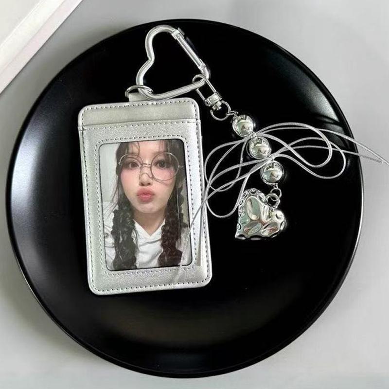 Ins Photocard Holder Black Pu Credit Storage Card 3In Student Id Protective Cover Kpop Idol Photocard Holder Keychain Bag Gift