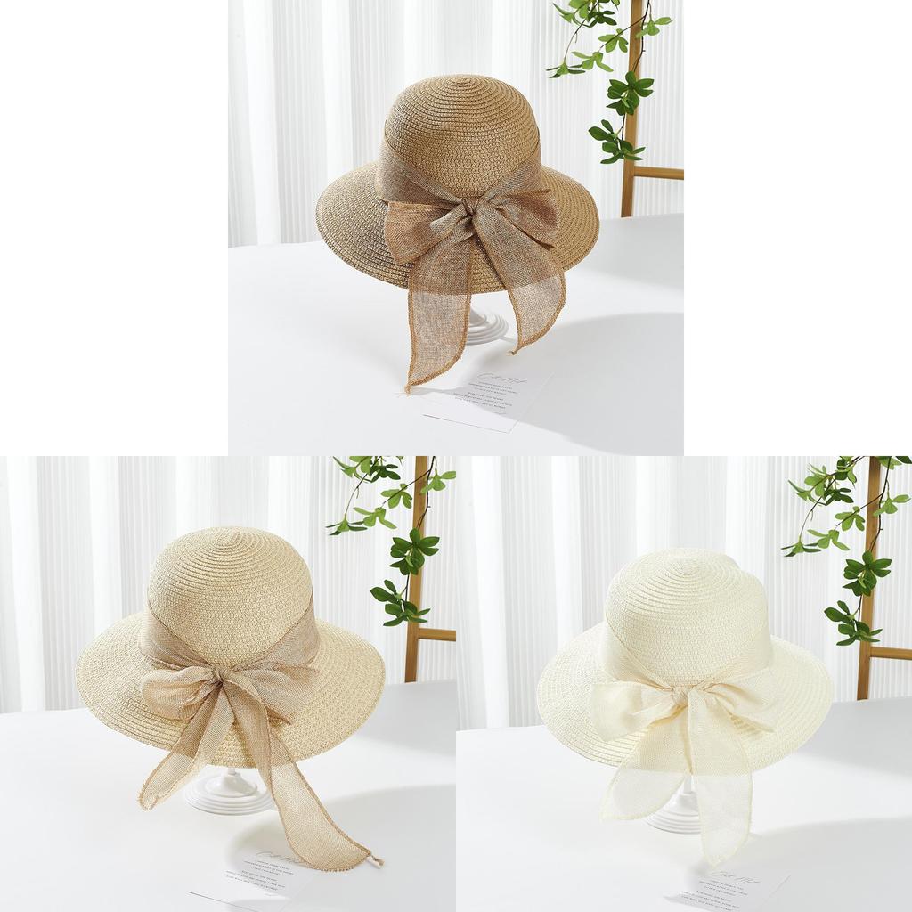 Sun Hat Women Summer Wide Brim Straw Hat With Bow For Beach And Sun Protection