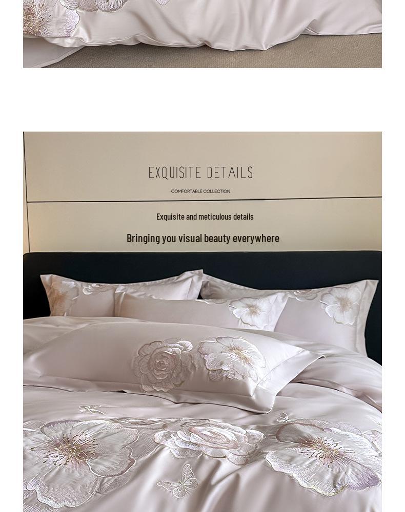 Crystal Home Textiles Luxury Embroidered 4-Piece Cotton Bedding Set - Duvet Cover & Bed Sheet Gift