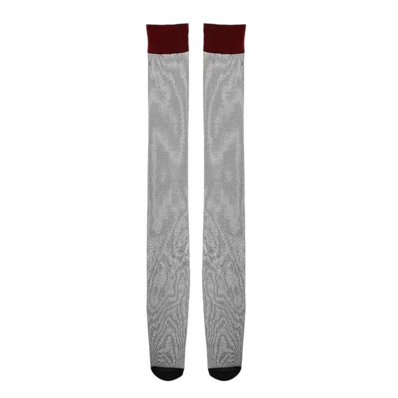Red Edge Suspenders Stockings Female Sexy Black Spring And Summer Thin Anti-Hook Black Stockings Stockings Stockings Ultra-Thin Half-Over-The-Knee