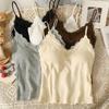 Bow Lace Spaghetti Strap Camisole Women Padded Backless Crop Tank Top