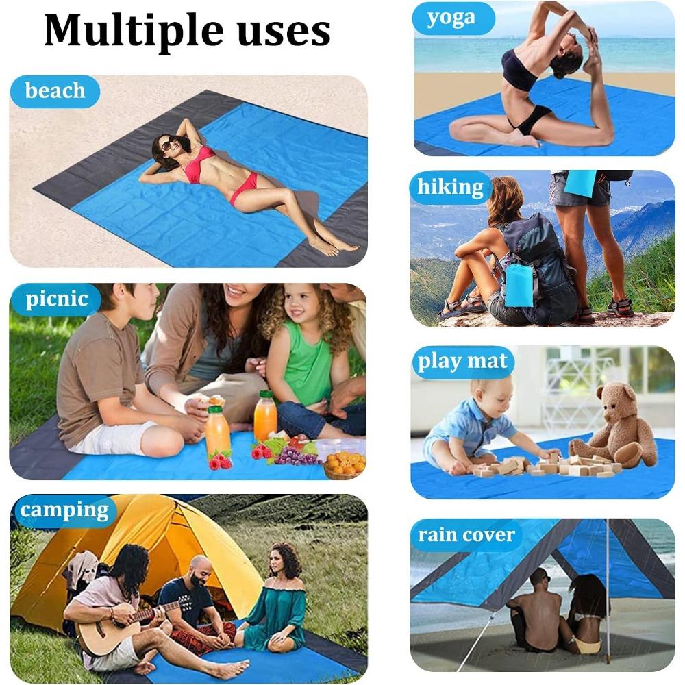 Beach Blanket, Extra Large Sandree Picnic Blanket Compact for 6-7 Persons Waterproof Quick Drying Beach Mat, Pocket Picnic Sheet for Outdoor Travel