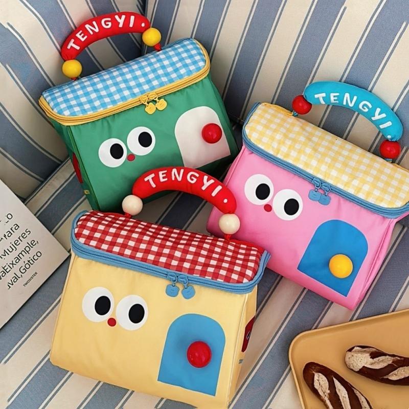 Cute Cartoon Cottage Makeup Bag Multifunctional Fresh-Keeping Handbag Insulated Large Capacity Lunch Box Bag