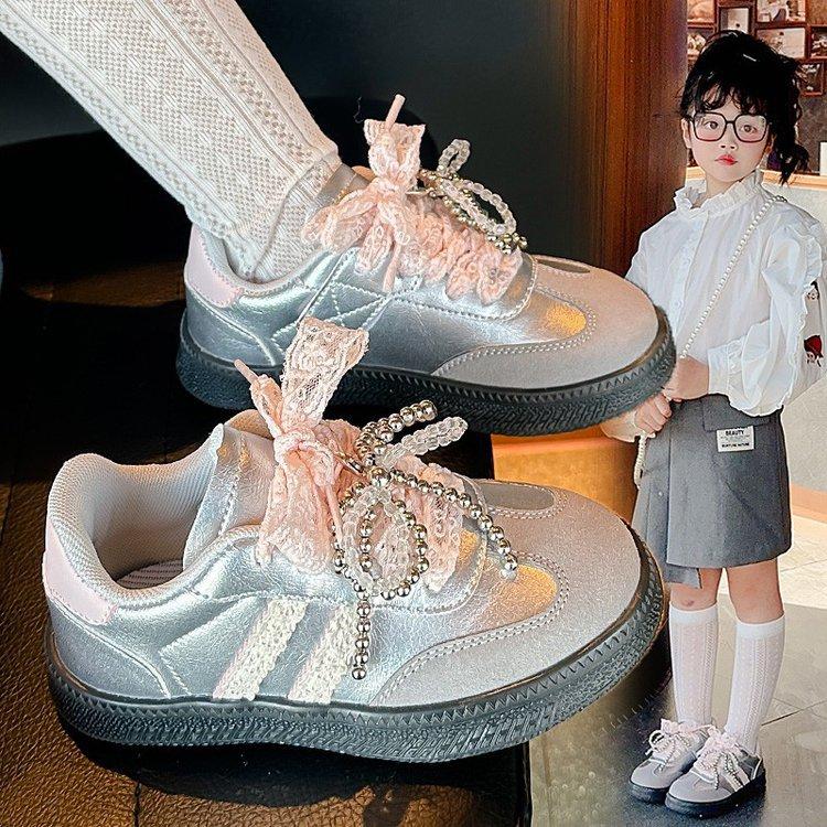 Girls' German training shoes Children's sports shoes Fashion lace bow Girls' casual shoes Spring and autumn baby classmates