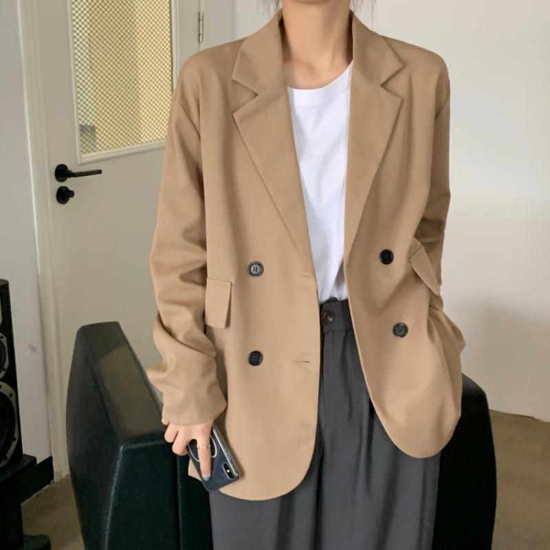 Summer New Product Thin Drape Loose Suit Jacket Women, Lapel Commuter Small Suit Mid-length Khaki