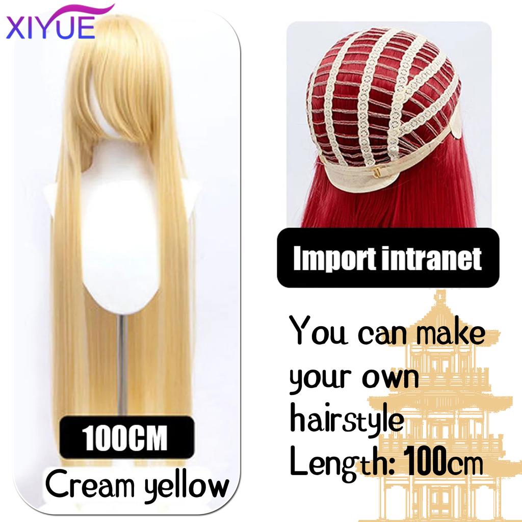 XIYUE Parrucche Cosplay Lunghe Sintetiche Colorate 100cm Parrucca Lolita Verde Rosa Bionda Viola Liscia Acconciatura per Festa di Halloween