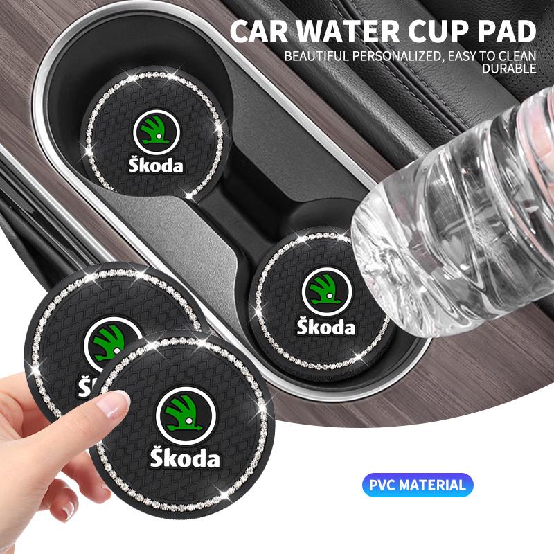 bqfhy4 1/2pcs Non-slip Car Water Cup Pad Diamond Bottle Holder Coaster For Skoda Octavia MK2 MK3 2 3 A7 Fabia Karoq Kodiaq Rapid